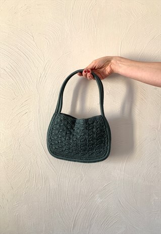 VINTAGE 80'S CROCHET AQUAMARINE HANDLE BAG