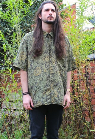 VINTAGE 80S ART NERD SILK SHIRT - XXL - FESTIVAL ABSTRACT