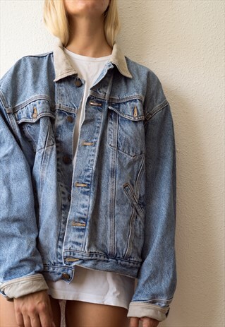 VINTAGE OVERSIZE DENIM JACKET WITH CORDUROY COLLAR AND CUFF