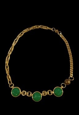 80's Gold Metal Costume Jewellery Green Stone Necklace
