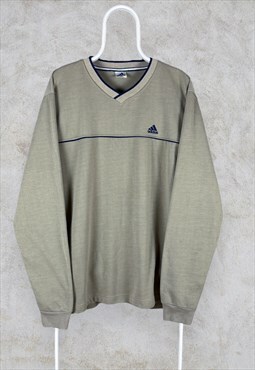 Vintage Adidas Green Sweatshirt V Neck Pullover Men's XXL