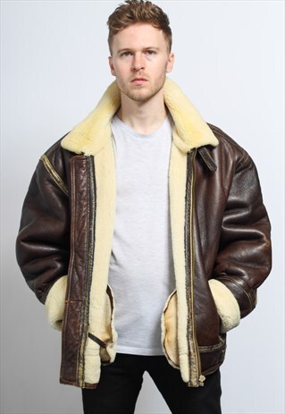 VINTAGE LEATHER AVIATOR FLEECE SHEEPSKIN JACKET COAT
