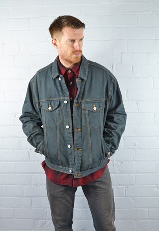 VINTAGE CHARCOAL GREY DISTRESSED DENIM JACKET