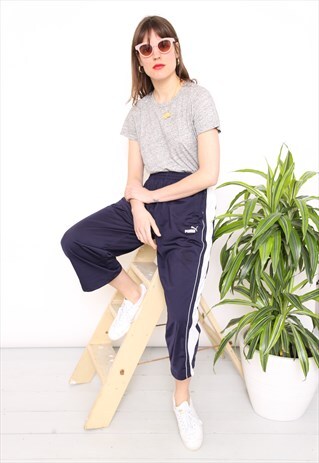 VINTAGE 90S PUMA REWORKED NAVY TRACKSUIT BOTTOMS