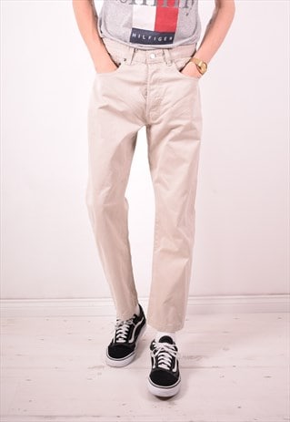 LEVI'S 401 MENS VINTAGE TROUSERS W33 L28 BEIGE 90S