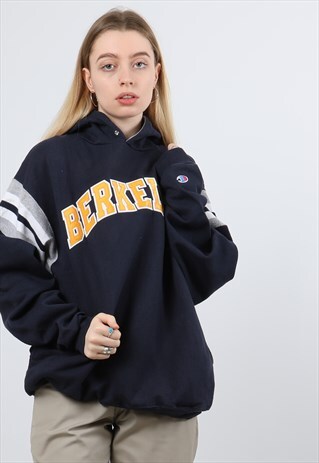 VINTAGE CHAMPION LARGE NAVY EMBROIDERED HOODIE