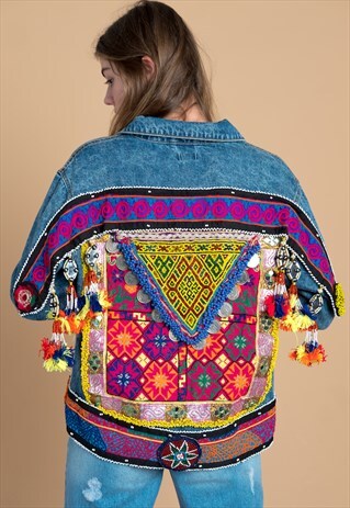 BOHEMIAN TRIBAL EMBELLISHED FESTIVAL DENIM JACKET