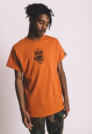 FLAASH EMBROIDERED SHINKO SKULL T-SHIRT - RUST