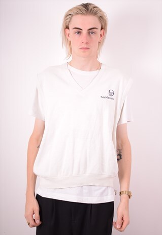 SERGIO TACCHINI MENS VINTAGE VEST TANK TOP LARGE WHITE 90S
