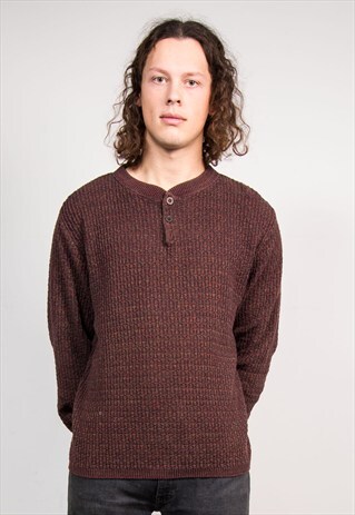 VINTAGE 90'S BURGUNDY PEPPERFLECK BUTTON KNIT JUMPER