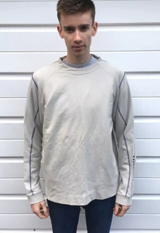MENS VINTAGE 80S 90S BEIGE BLUE NIKE SWEATSHIRT JUMPER TOP