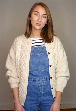 70S VINTAGE ARAN CABLE KNIT CARDIGAN