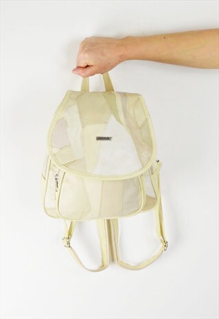CREAM LEATHER PATCHWORK BACKPACK BAG