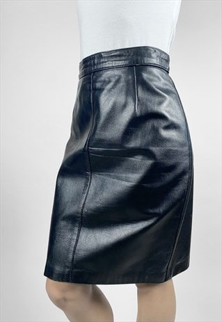Elisa Landri 80's Soft Black Leather Ladies Pencil Skirt 