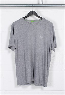 Vintage Hugo Boss T-Shirt in Grey Plain Logo Tee Large