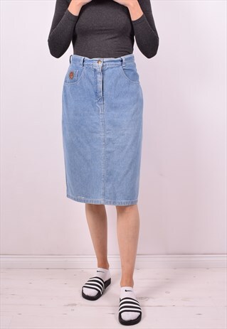 TRUSSARDI WOMENS VINTAGE DENIM SKIRT W28 L24 BLUE 90'S