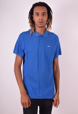 NIKE MENS VINTAGE POLO SHIRT LARGE BLUE 90S