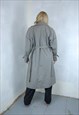 VINTAGE 80'S LONG GLAM RAVE PARTY TRENCH COAT JACKET IN GREY