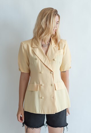 VINTAGE 80S BLAZER BLOUSE IN OFF YELLOW