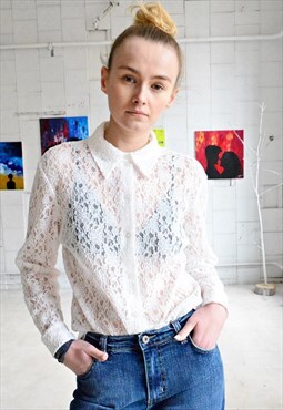 White Vintage Lace Shirt 90s.