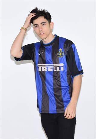 VINTAGE BLUE BLACK INTER MILAN 90S NIKE FOOTBALL SHIRT
