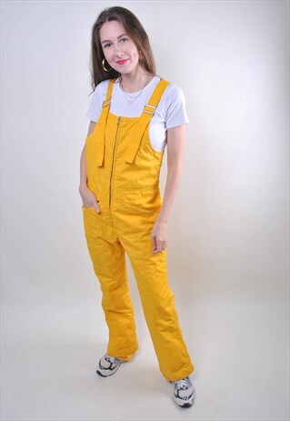 80S YELLOW COLORFUL SKI SUIT, VINTAGE WOMEN SNOW SUIT