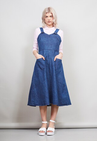 VINTAGE 70'S CLASSIC DENIM DUNGAREE DRESS