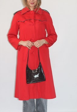 Vintage Petite 70's Red Wool Blend Fitted Trench Coat