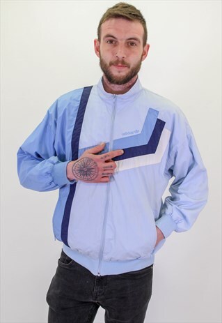 VINTAGE ADIDAS SHELL FESTIVAL LOGO JACKET IN BLUE MEDIUM