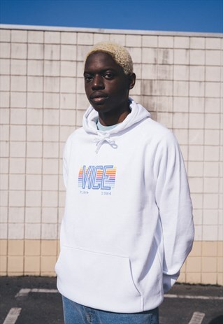 VICE 84 'VCR' RETRO GRAPHIC HOODIE IN WHITE