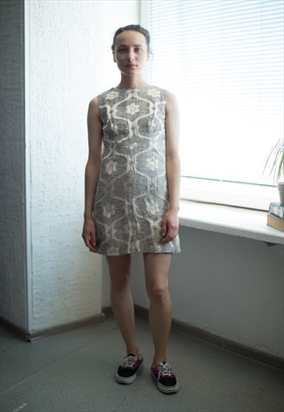 VINTAGE 70'S MINI BROWN/GOLD SLEEVELESS DRESS