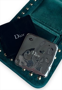 Vintage Dior mirror compact silver tone spellout