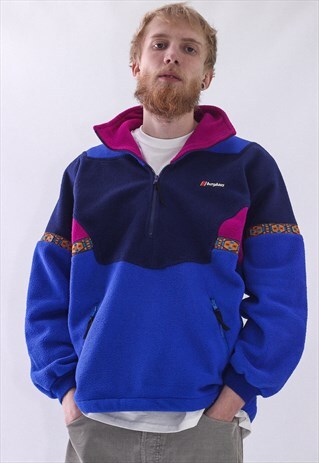 VINTAGE MENS BERGHAUS XCT FLEECE AZTEC HALF ZIP PULLOVER