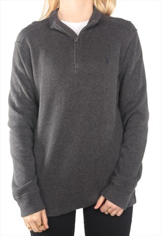 RALPH LAUREN - GREY QUARTER ZIP EMBROIDERED JUMPER - LARGE