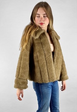 70's Vintage Faux Fur Mink Brown Ladies Sleeve Coat Small
