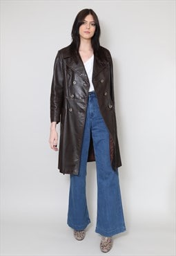 70's Vintage Ladies Trenchcoat Brown Soft Leather Mac 