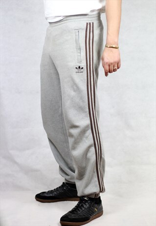 VINTAGE ADIDAS ORIGINALS GREY JERSEY JOGGERS