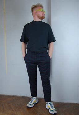 Vintage y2k Checkered Dark Navy Green Carrot fit Trousers