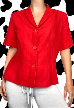 Vintage Y2K 90's/00's Red Short Sleeve Button Up Blazer