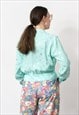 VINTAGE 80'S SATIN BLOUSE IN GREEN LONG SLEEVE SHIRT WOMEN