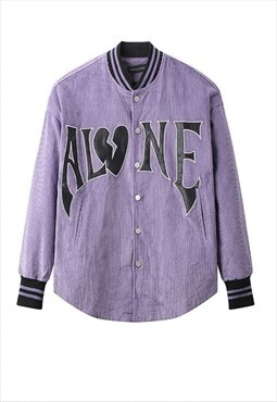 Corduroy varsity denim jacket PU alone slogan shirt purple