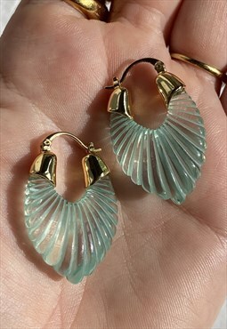 SAGE. Pastel Turquoise Green Resin Shell Hoop Earrings