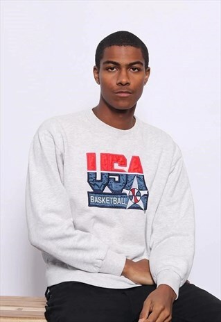 VINTAGE CHAMPION USA BASKETBALL EMBROIDERED SWEATSHIRT GRE