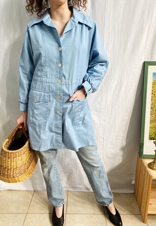 VINTAGE 70S MOD EGGSHELL BLUE MINIMALIST JACKET COAT MAC