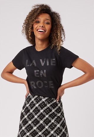 RELAXED FIT T-SHIRT WITH PRINTED LA VIE EN ROSE