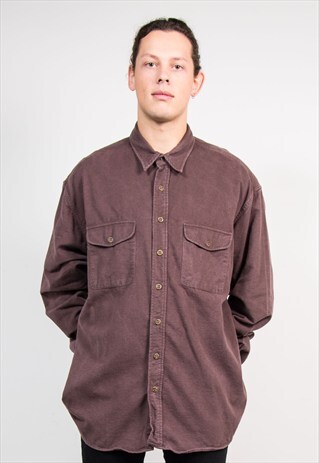 90'S VINTAGE BROWN OVERSIZE THICK FLANNEL SHIRT