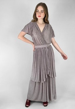 70's Vintage Simon Ellis Lilac Dress Tiered Pleated Maxi