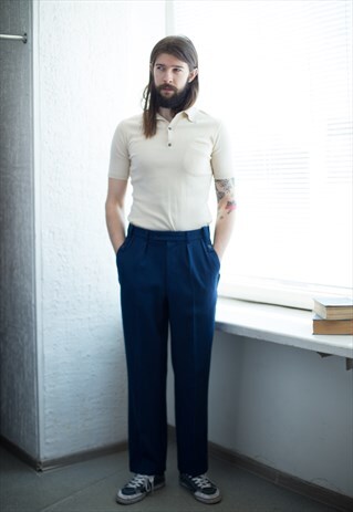 VINTAGE 80'S BLUE SMART WOOL TROUSERS