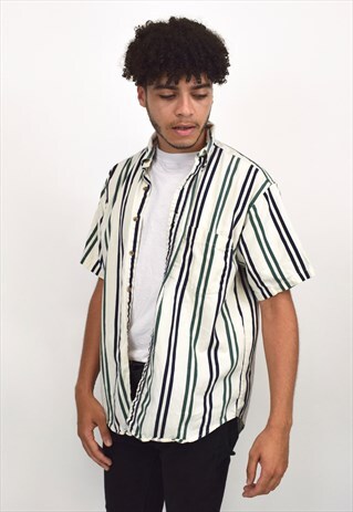 VINTAGE 90S CREAM & GREEN STRIPE SHIRT