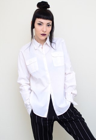 Y2K PALE PINK PINSTRIPE TOMMY HILFIGER BOYFRIEND STYLE SHIRT